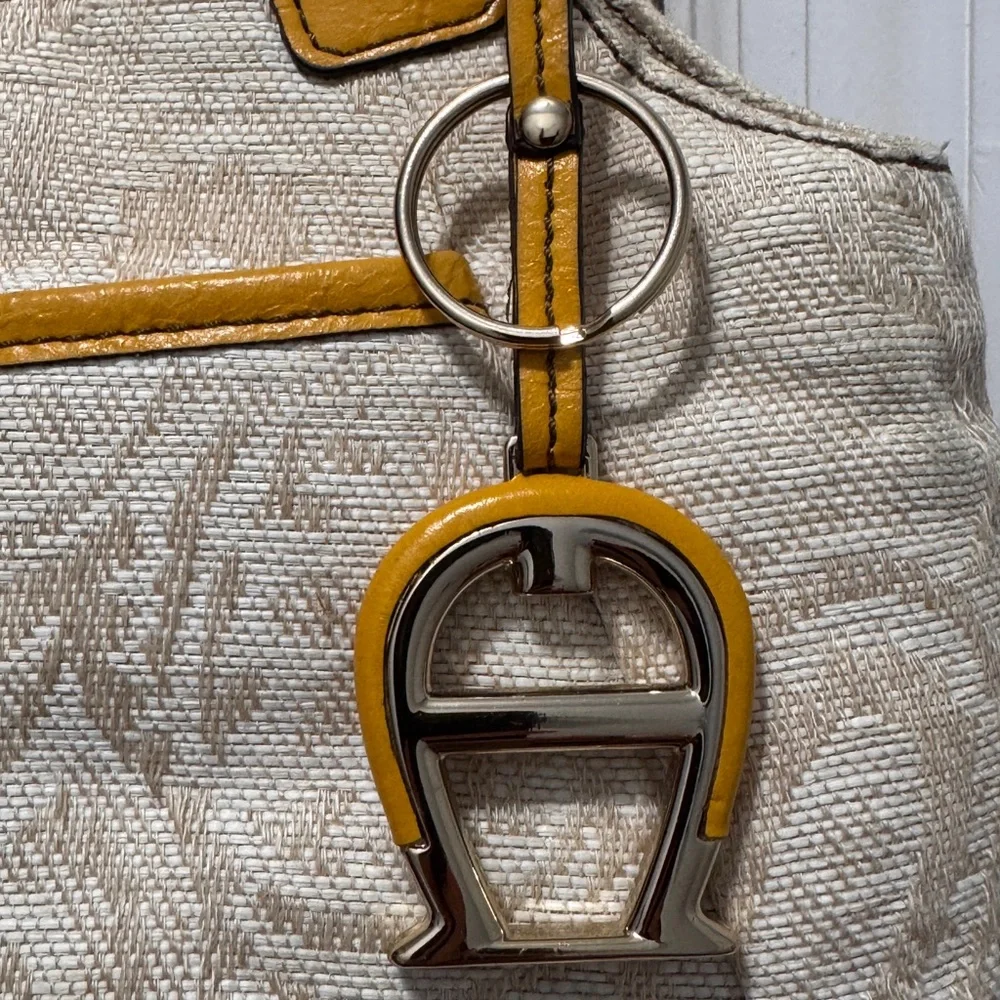 Etienne Aigner Cream canvas and mustard yellow leather Shoulder Bag
